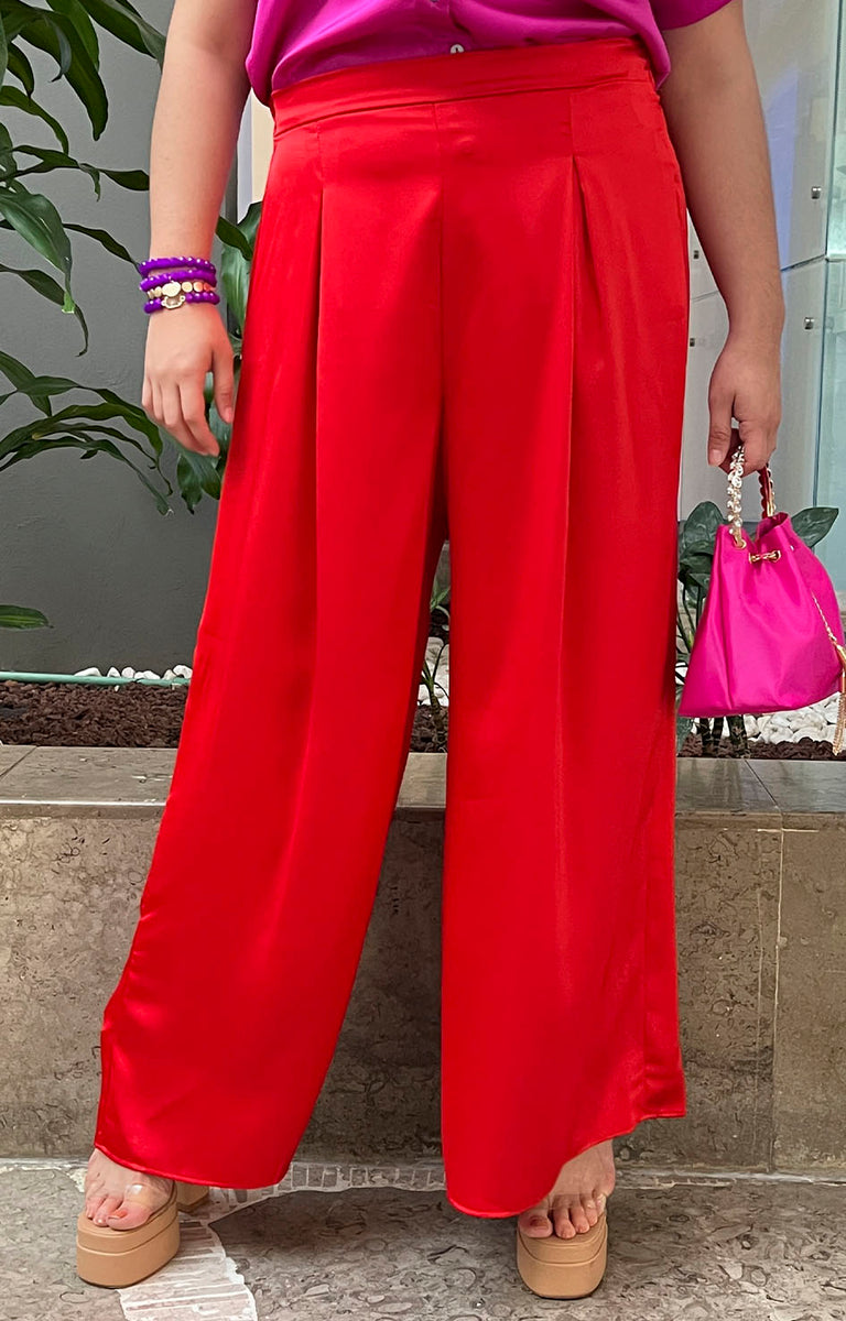 Pantalón algodón satinado rojo - Mujer - OI2019