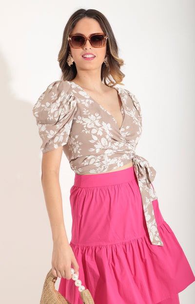 Blusa beige corta estampada - BLUSA Boutiquemirel 