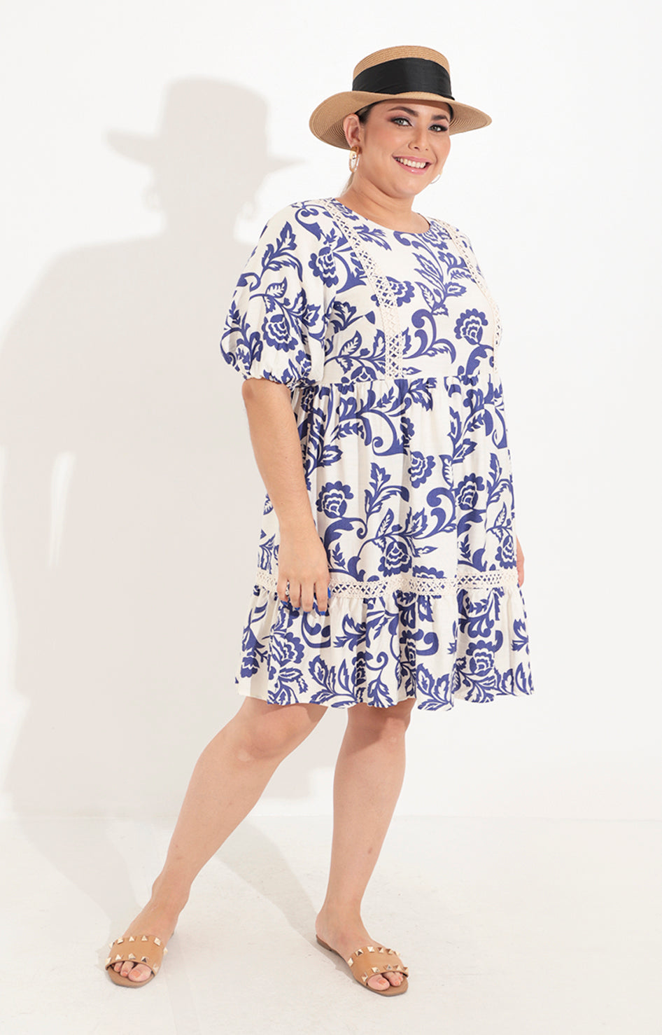 Vestido azul con beige hotsell