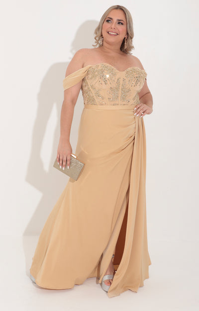 Vestido dorado con beige de gala - VESTIDO Boutiquemirel 